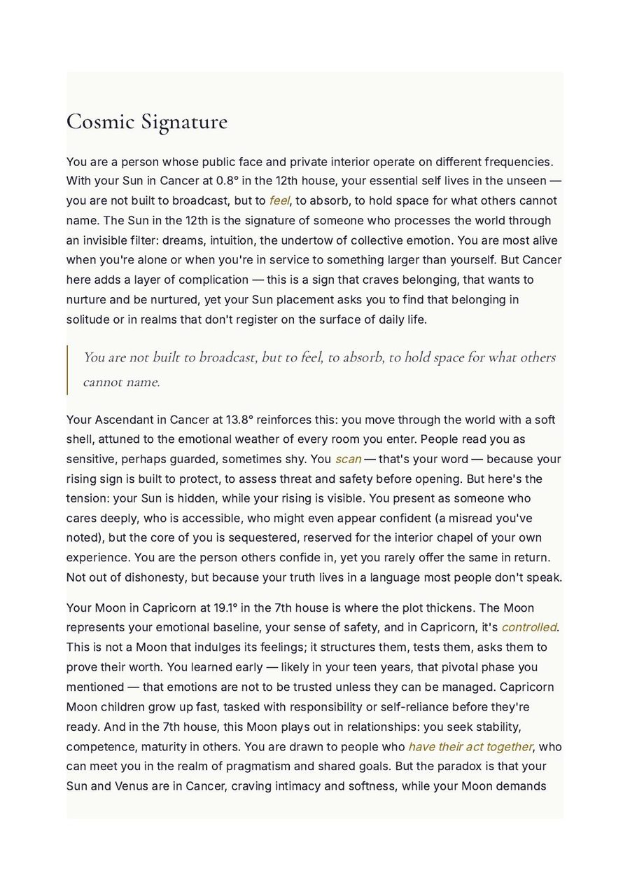 Sample Soul Blueprint page — Cosmic Signature